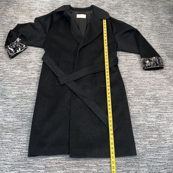 Valentino Virgin Wool Long Coat With Embellished Cuffs Size 4 - Picture 9 of 14